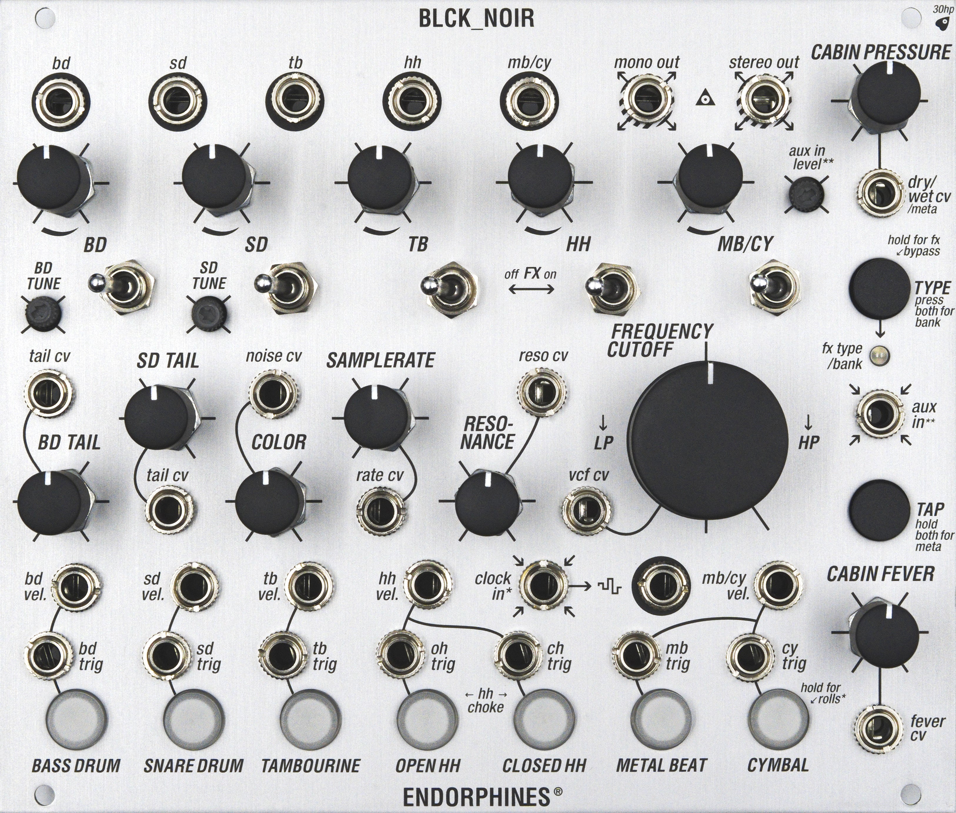 Endorphin.es BLCK_NOIR Silver - Eurorack trommemodul