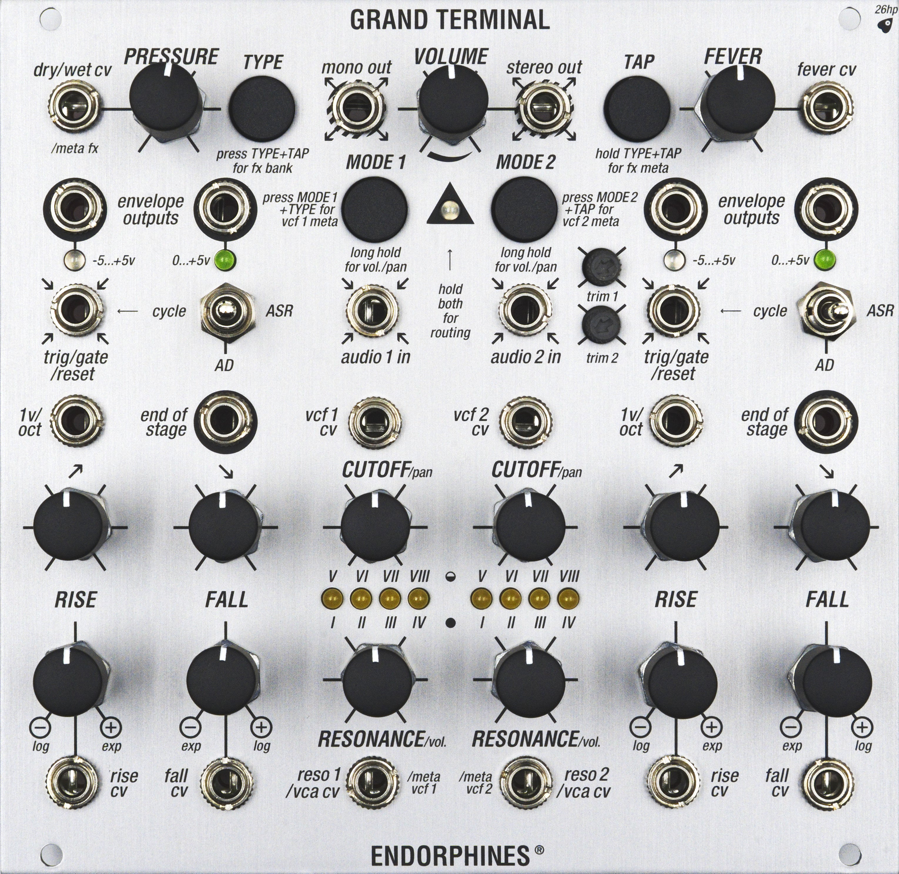 Endorphin.es Grand Terminal Silver - Eurorack dual filter og effektprosessor