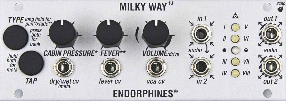 Endorphin.es 1U Milky Way Silver - 1U Eurorack stereo multieffekt